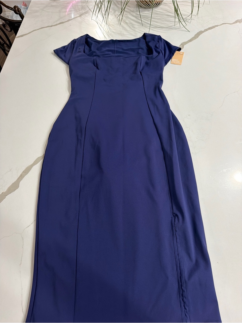 Popilush Elegant Navy Cap-Sleeve Sheath Dress